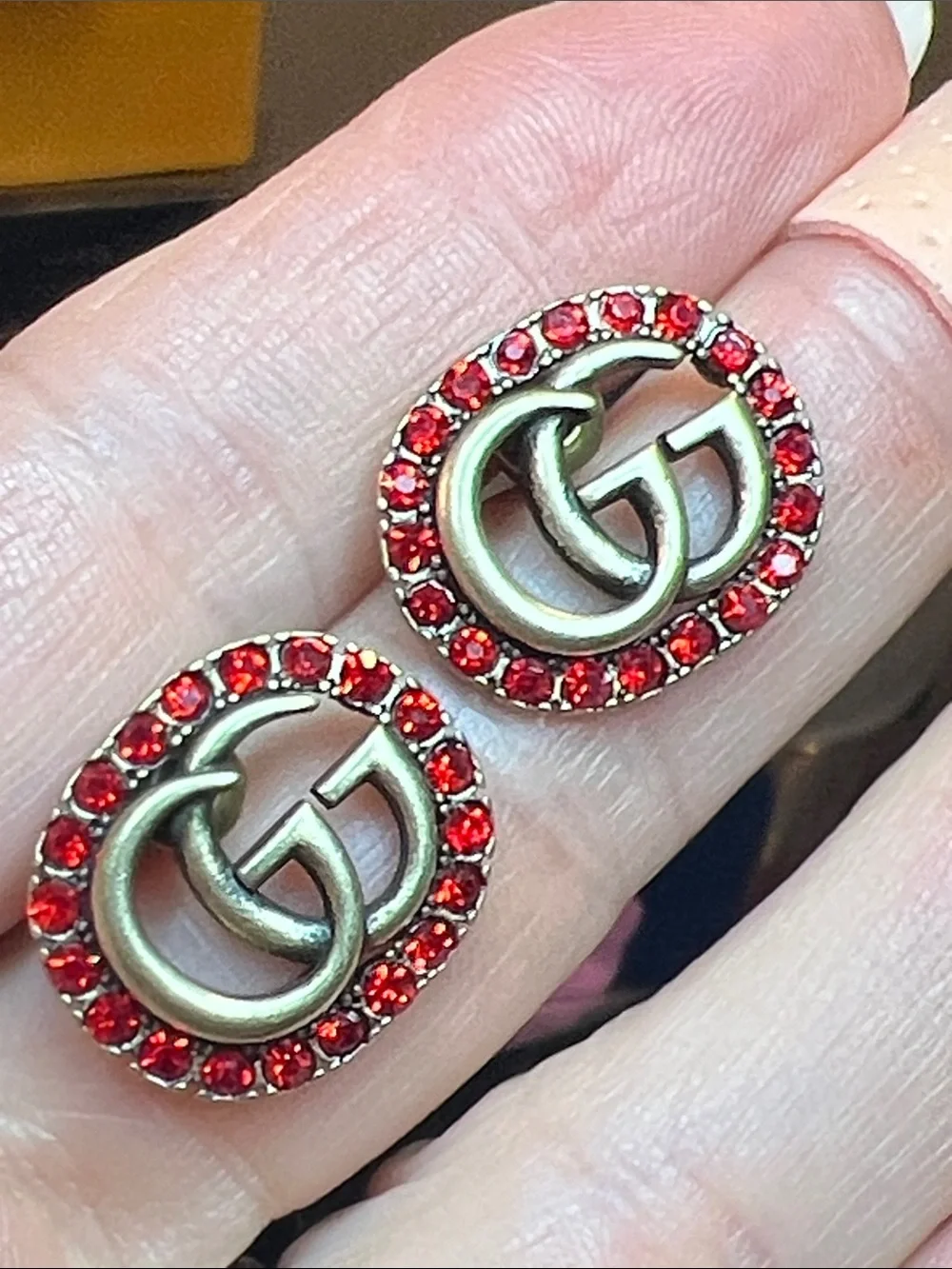 Interlocking Circle Red Crystal Stud Earrings